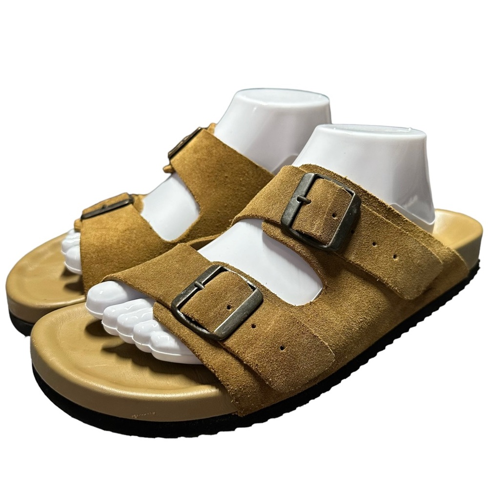 Allen Edmonds Sparrow Suede Slide Sandal Men's Size 10 Camel Tan Double Buckle